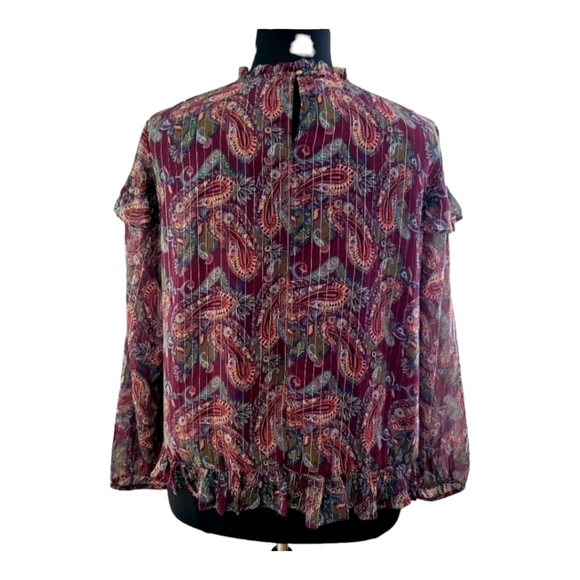 New Cato Women's Plus Sheer Paisley Ruffle Gold Purple Dress Blouse Top 22/24W - Picture 6 of 6